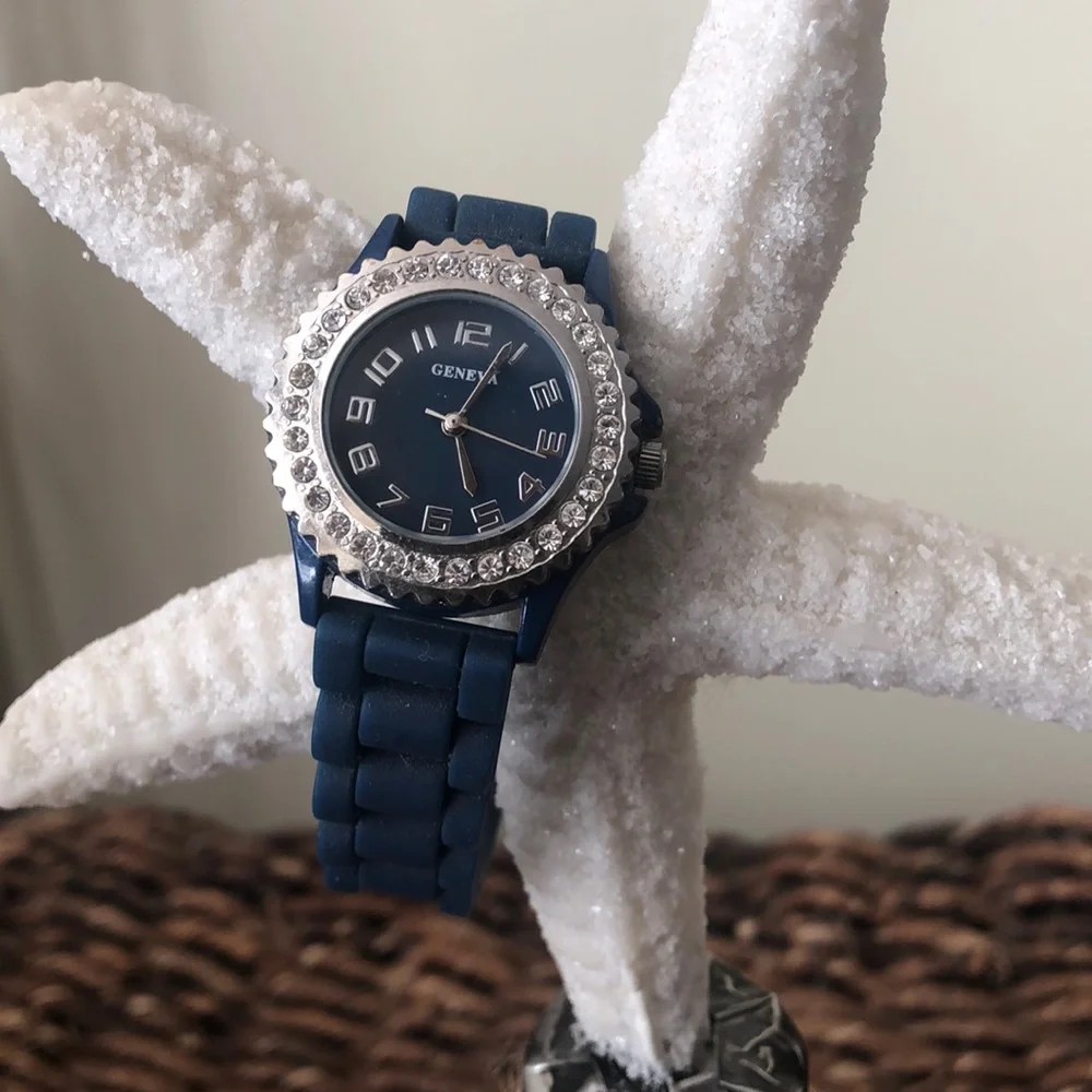 Geneva Blue Rhinestone watch with silicone band